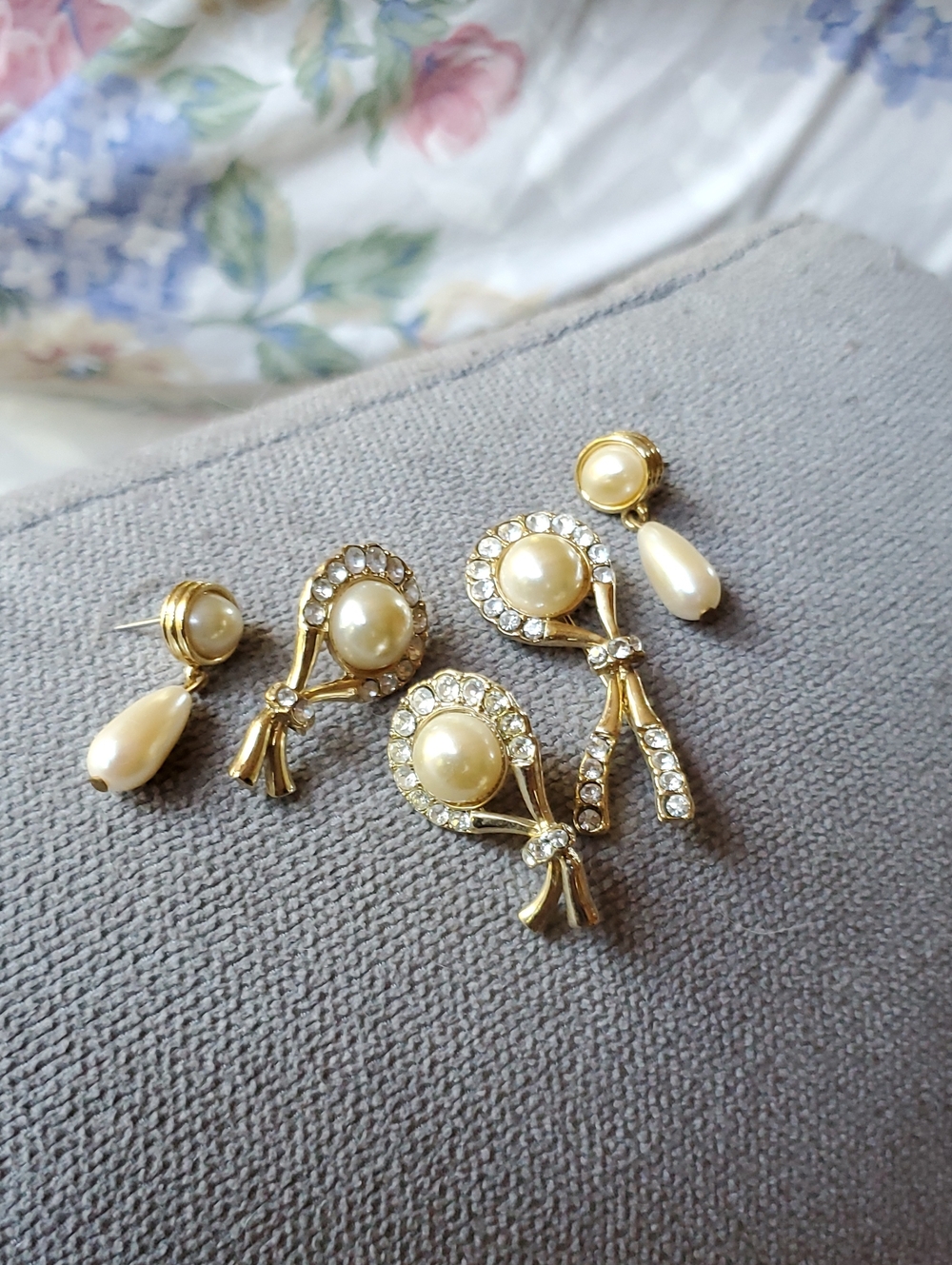 Gold Pearl & Crystal Drop Earrings - Women Jewelry